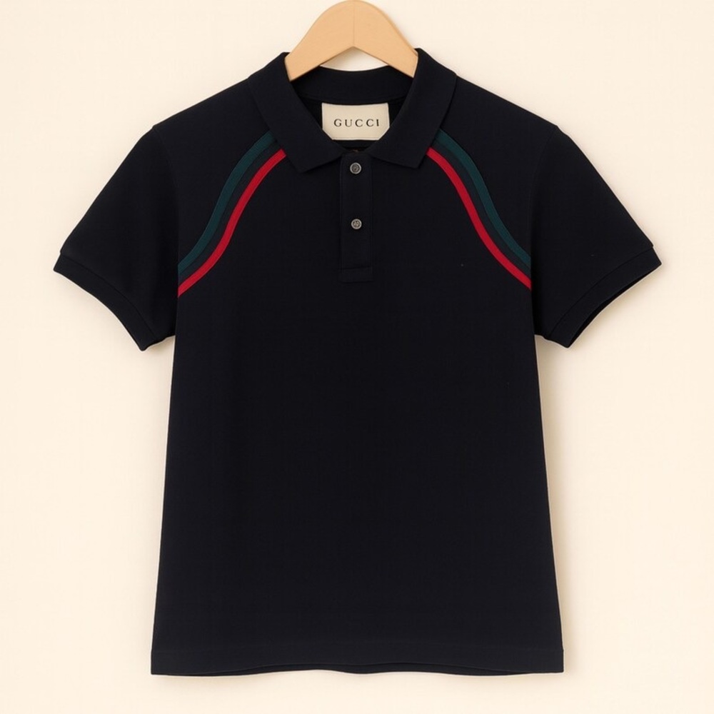 GUCCI Black Web Detail Polo Shirt (Mens Small)